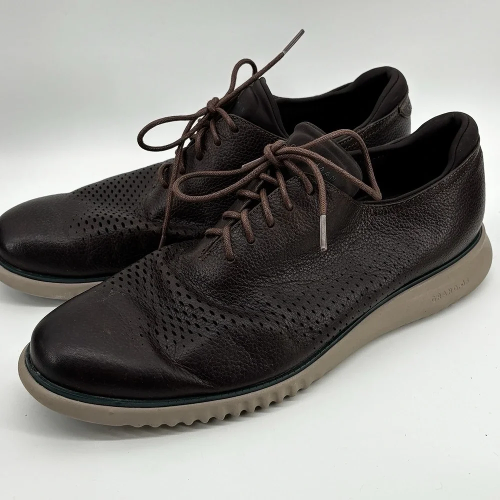Cole Haan Grand.os Brown Leather Nubuck Casual Dress Oxfords Men's  10.5M LaceUp